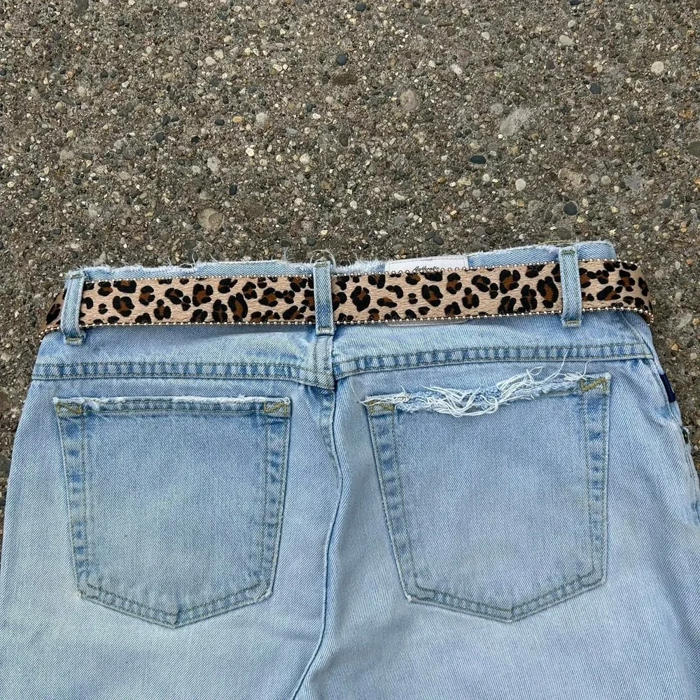 Vintage style cheetah leopard print fur belt american tan and brown bedazzled